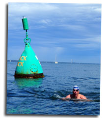 Mike Laird swimming across the Solent